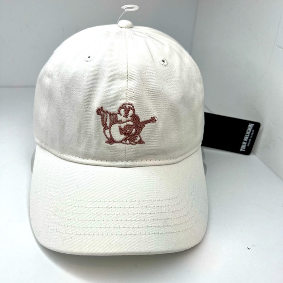 TRUE RELIGION JEANS CAP/HAT, THE COLOR IS "WHITE/WOOD-ROSE,” EMBROIDERED BUDDHA - Picture 1 of 8